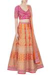 Vandana Sethi_Orange Leaf Neck Embroidered Lehenga Set For Women_Online_at_Aza_Fashions