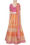 Shop_Vandana Sethi_Orange Leaf Neck Embroidered Lehenga Set For Women_Online_at_Aza_Fashions