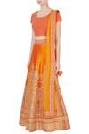 Buy_Vandana Sethi_Orange Leaf Neck Embroidered Lehenga Set For Women_Online_at_Aza_Fashions