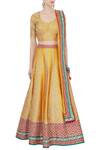 Shop_Vandana Sethi_Yellow Leaf Neck Embroidered Lehenga Set For Women_Online_at_Aza_Fashions