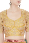 Vandana Sethi_Yellow Leaf Neck Embroidered Lehenga Set _at_Aza_Fashions