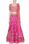 Shop_Vandana Sethi_Pink Leaf Neck Embroidered Lehenga Set For Women_Online_at_Aza_Fashions