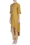 Buy_Joy Mitra_Yellow Silk Blend Embroidered Resham Thread Long Tunic With Asymmetric Hemline _Online_at_Aza_Fashions