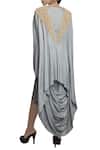 Shop_Priyam Narayan_Grey Pure Handloom Embroidered Draped Dress For Women_at_Aza_Fashions