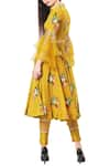 Shop_Mahima Mahajan_Yellow Crepe Printed Floral V Neck Anarkali Kurta And Pant Set _at_Aza_Fashions