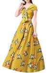 Buy_Mahima Mahajan_Yellow Modal Satin Printed Floral Motifs Blouse And Lehenga Set For Women_at_Aza_Fashions