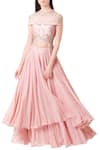 Buy_Mahima Mahajan_Pink Georgette Embroidered Floral Motifs Round Crop Top And Palazzo Set For Women_at_Aza_Fashions