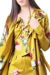 Mahima Mahajan_Yellow Modal Satin Printed Floral Motifs Trench Coat For Women_Online_at_Aza_Fashions
