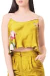 Mahima Mahajan_Yellow Modal Satin Floral Motifs Square Neck Flared Top And Pant Set _Online_at_Aza_Fashions