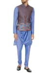 Buy_Narendra Kumar_Blue Silk Linen Embroidered Bundi And Draped Kurta Set  _at_Aza_Fashions