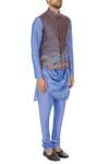 Narendra Kumar_Blue Silk Linen Embroidered Bundi And Draped Kurta Set  _Online_at_Aza_Fashions