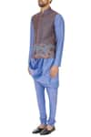 Buy_Narendra Kumar_Blue Silk Linen Embroidered Bundi And Draped Kurta Set  _Online_at_Aza_Fashions