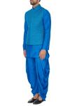 Buy_Narendra Kumar_Blue Linen Chequered Bundi And Kurta Set_Online_at_Aza_Fashions