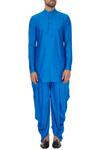 Shop_Narendra Kumar_Blue Linen Chequered Bundi And Kurta Set_Online_at_Aza_Fashions