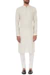 Shop_Vanshik_White Linen Embroidered Kurta Set _Online_at_Aza_Fashions