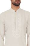 Vanshik_White Linen Embroidered Kurta Set _at_Aza_Fashions