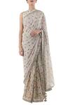 Nikasha_Grey Round Hand Painted Saree With Blouse For Women_Online_at_Aza_Fashions