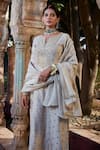 Buy_Kritika Dawar_Ivory Kurta And Palazzo Banarasi Chanderi Embroidery Gota Work Notched Set _Online_at_Aza_Fashions