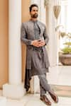 Buy_Soniya G_Grey Lucknowi Bandhgala And Kurta Set _at_Aza_Fashions