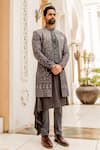 Shop_Soniya G_Grey Lucknowi Bandhgala And Kurta Set _at_Aza_Fashions