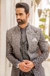 Soniya G_Grey Lucknowi Bandhgala And Kurta Set _Online_at_Aza_Fashions