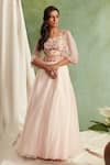 Priyanka Jain_Pink Organza V Neck Cape And Lehenga Set _Online_at_Aza_Fashions