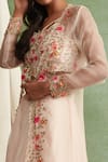 Priyanka Jain_Pink Organza V Neck Cape And Lehenga Set _at_Aza_Fashions