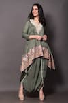 Buy_Vara by Vibha n Priti_Green Woven Chiffon Placement Embroidery And Print Hand Tunic With Dhoti Skirt _at_Aza_Fashions