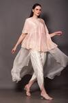 Buy_Vara By Vibha N Priti_Pink Silk Embroidery V-neck Hand Layered Tunic With Dhoti Pant _Online_at_Aza_Fashions