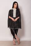 Vara By Vibha N Priti_Black , Satin Pearls Geometric Print Cape Tunic With Dhoti Pant _Online_at_Aza_Fashions