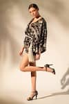 Buy_Nikita Mhaisalkar_Black Cotton Satin Tassels Open Neck Aztec Print Jacket And Shorts Set _Online_at_Aza_Fashions