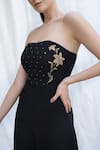 Shop_AMRTA by GUNEET KONDAL_Black 100% Viscose Georgette Embroidery Bead Straight Bodice Jumpsuit _Online_at_Aza_Fashions