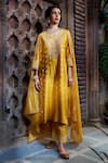 Kritika Dawar_Yellow Kurta And Palazzo Banarasi Chanderi Embroidery Gota Work Notched Set _Online_at_Aza_Fashions