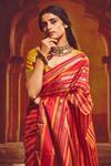 Buy_Paaprika_Red Handwoven Kanjivaram Veldhari Pattern Saree_Online_at_Aza_Fashions