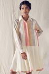 Ek Katha_White Organic Cotton Printed Checks Shirt Collar Dress  _Online_at_Aza_Fashions