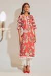 Buy_Sage Saga_Fuchsia Lawn Cotton Printed Floral Round Soha Garden Kurta Palazzo Set 