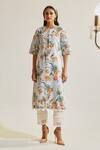 Sage Saga_Blue Round Neck Soha Floral Print Kurta _Online_at_Aza_Fashions