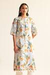 Buy_Sage Saga_Blue Round Neck Soha Floral Print Kurta _Online_at_Aza_Fashions