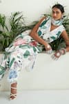 Shop_Sage Saga_Ivory Chanderi Printed Floral V Neck May Tunic Tulip Salwar Set _Online_at_Aza_Fashions