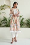 Buy_Sage Saga_Peach Lawn Cotton Printed Floral Round Blossom Panelled Anarkali Palazzo Set _Online_at_Aza_Fashions