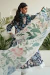 Buy_Sage Saga_Blue Lawn Cotton Printed Floral Anarkali Set With Chanderi Palazzo _Online_at_Aza_Fashions