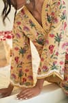 Shop_Sage Saga_Yellow Linen Embroidery, Lace Mahgul Floret Print Kurta For Kids_Online_at_Aza_Fashions