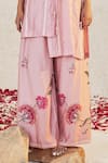 Shop_Sage Saga_Pink Chanderi Printed Floral V Neck Mahgul Lace Work Kurta And Sharara Set _Online_at_Aza_Fashions