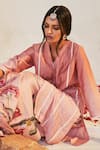 Buy_Sage Saga_Pink Chanderi Printed Floral V Neck Mahgul Lace Work Kurta And Sharara Set 