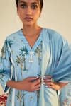 Sage Saga Blue Chanderi, Lace, Linen Embroidery V-neck Pihu Tree Print Tunic Palazzo Set at Aza Fashions Sage Saga_Blue Chanderi, Lace, Linen Embroidery V-neck Pihu Tree Print Tunic Palazzo Set _at_Aza_Fashions