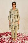 Buy_Sage Saga_Green Lawn Cotton Printed Tree V Neck Pihu Pattern Tunic _Online_at_Aza_Fashions