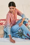 Sage Saga_Blue Chanderi Printed Floral V Neck Pihu Lace Work Kurta And Sharara Set _Online_at_Aza_Fashions