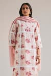 Shop Sage Saga Pink Chanderi, Lace Cut Work, Embroidery Ruhi Floral Print Kurta Palazzo Set For Kids Shop_Sage Saga_Pink Chanderi, Lace Cut Work, Embroidery Ruhi Floral Print Kurta Palazzo Set For Kids