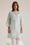 Buy_Sage Saga_Blue Chanderi Printed Floral Overlap Keyhole Pihu Phiran Kurta And Palazzo Set _Online_at_Aza_Fashions