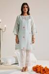 Shop_Sage Saga_Blue Chanderi Printed Floral Overlap Keyhole Pihu Phiran Kurta And Palazzo Set _Online_at_Aza_Fashions